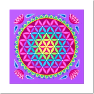 Bright Rainbow Flower of Life Posters and Art